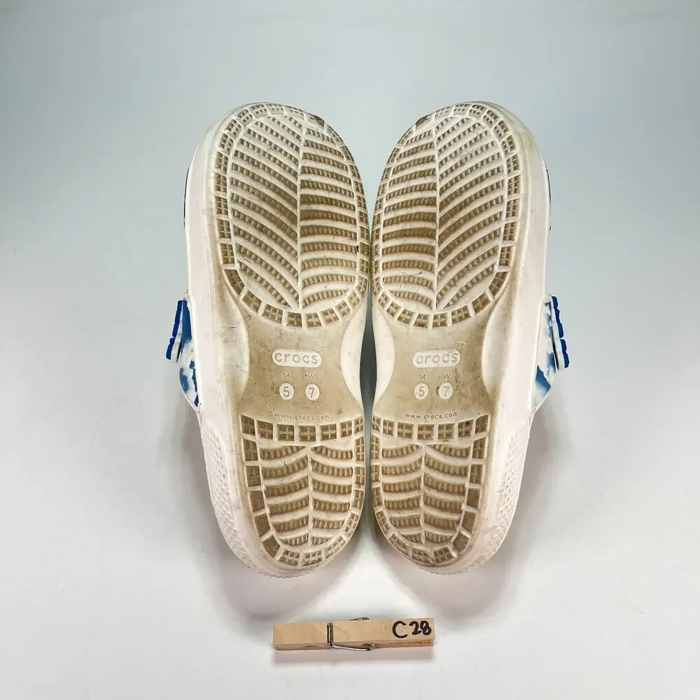 Crocs Classic Out of This World White Blue Two Straps Slide Sandals Women's Sz 7